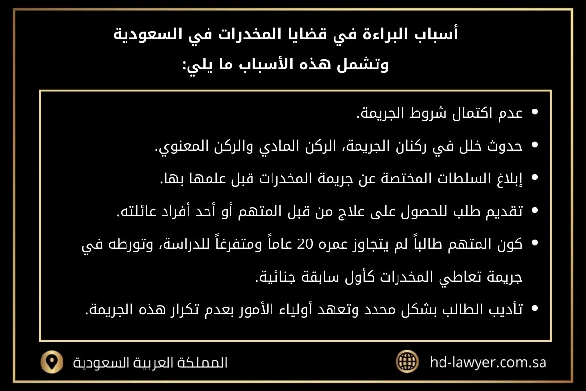 أسباب البراءة في قضايا المخدرات في السعودية